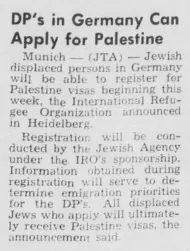 DP's in Germany Can Apply for Palestine &mdash; Wisconsin Jewish Chronicle, 19 March 1948