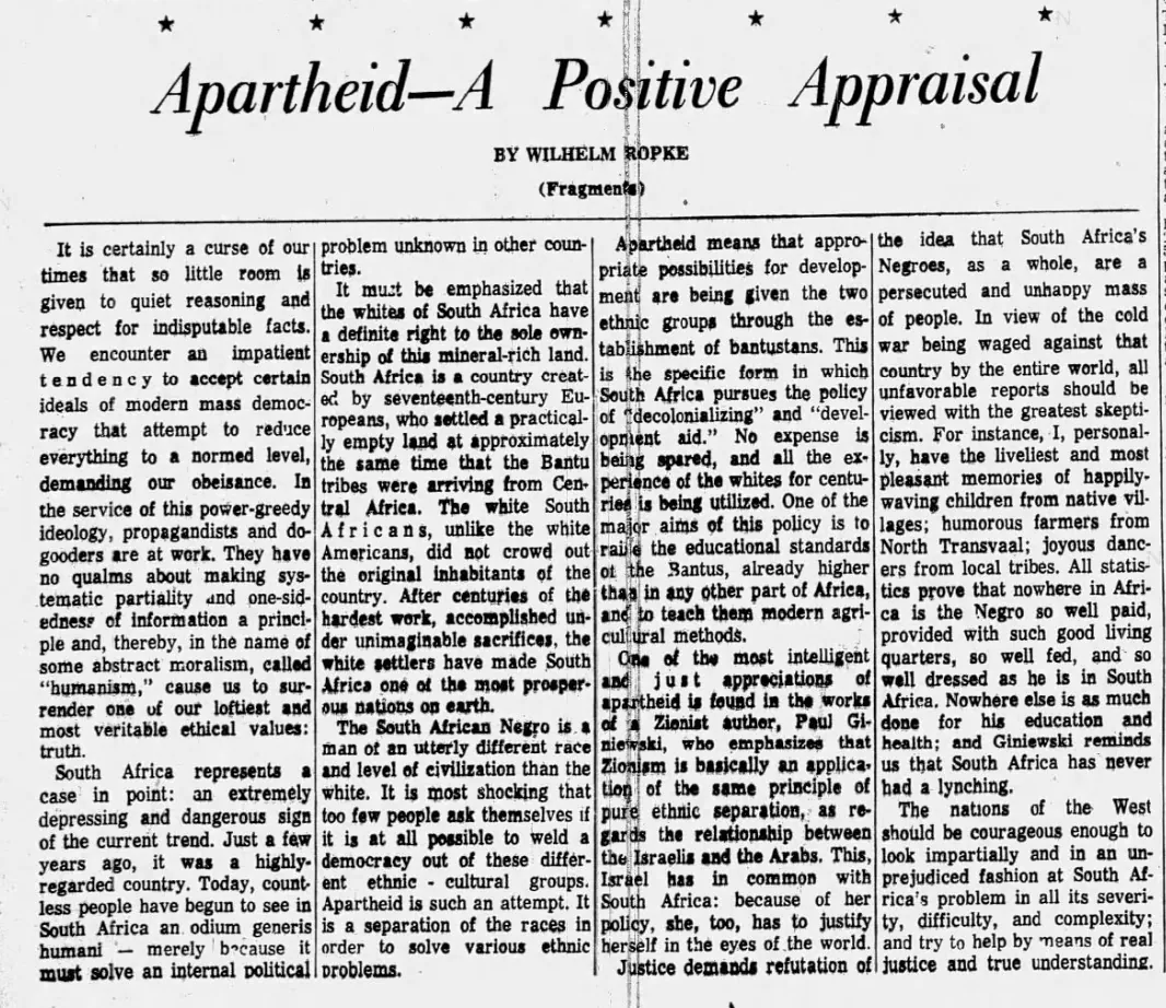 Apartheid - A Positive Appraisal — The Turlock Journal, 2 December 1967