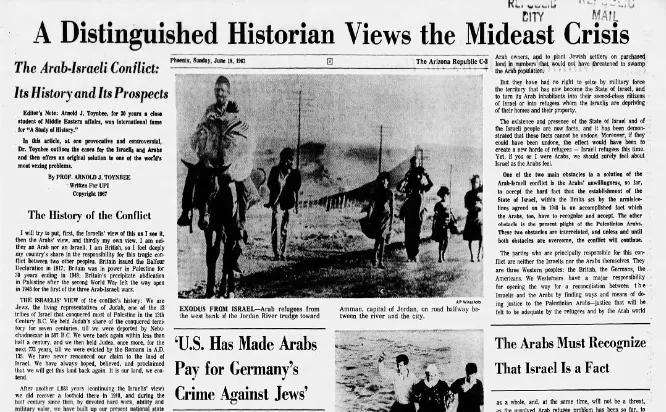 A Distinguished Historian Views the Mideast Crisis — The Arizona Republic, 18 June 1967