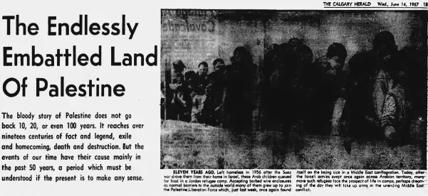The Endlessly Embattled Land Of Palestine — Calgary Herald, 14 June 1967