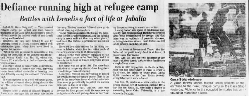 Defiance running high at refugee camp — Press & Sun-Bulletin, 20 December 1987