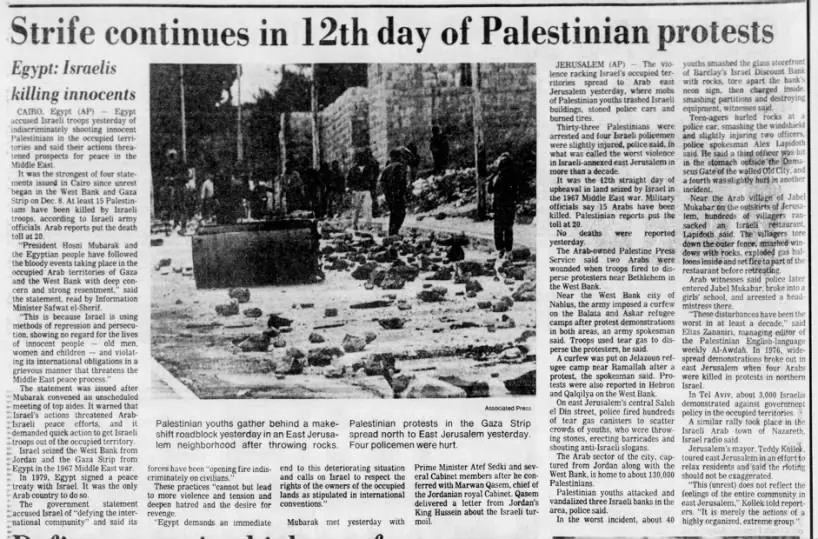 Strife continues in 12th day of Palestinian protests — Courier Post, 20 December 1987