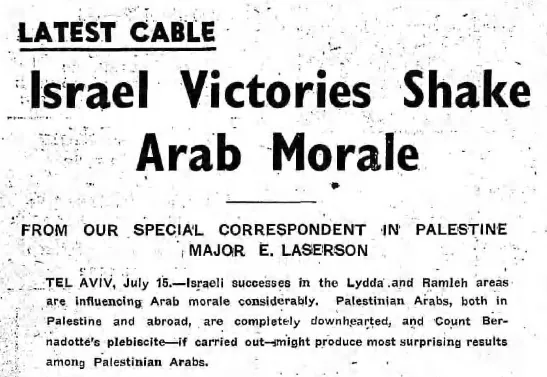 Israel Victories Shake Arab Morale — The Hebrew Standard, 15 July 1948