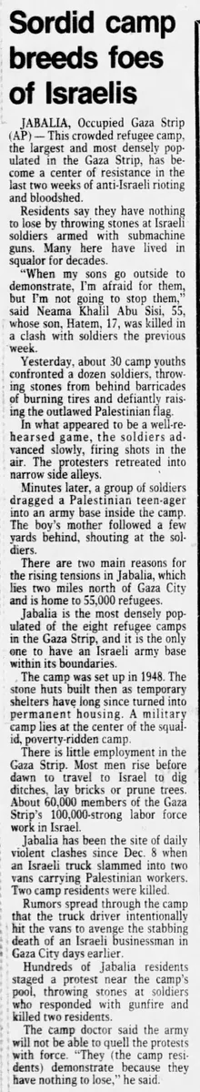 Sordid camp breeds foes of Israelis — Courier Post, 20 December 1987