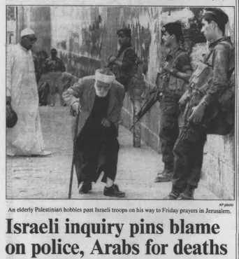 Israeli inquiry pins blame on police, Arabs for deaths — South Florida Sun Sentinel, 27 October 1990