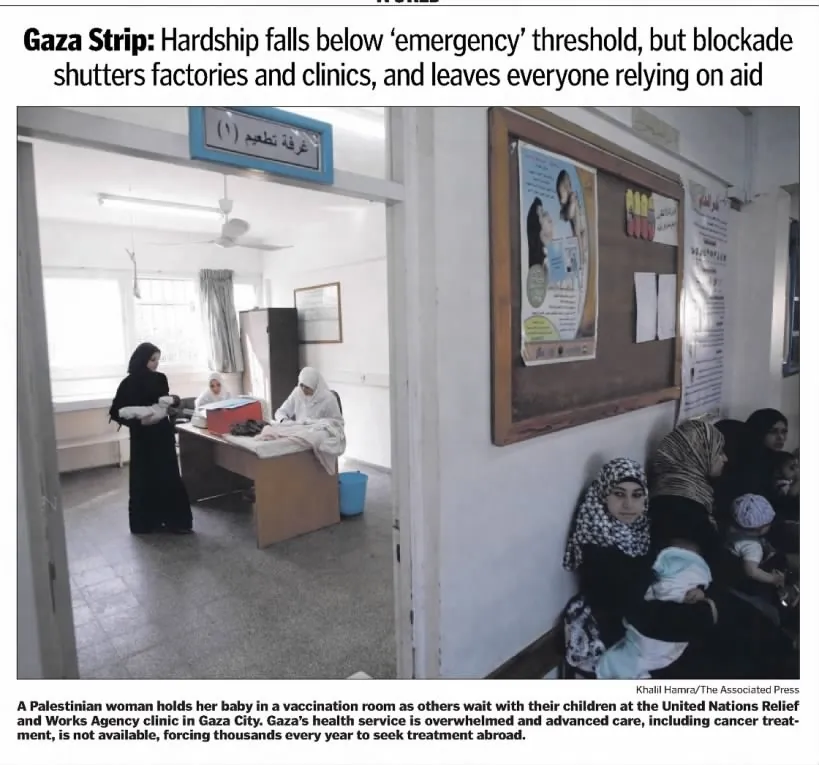 Gaza Strip: Hardship falls below 'emergency' threshold, but blockade shutters factories and clinics, and leaves everyone relying on aid — The Santa Fe New Mexican-, 14 June 2010