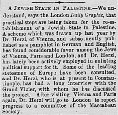 A JEWISH STATE IN PALESTINE — Yorkville Enquirer, 23 July 1897