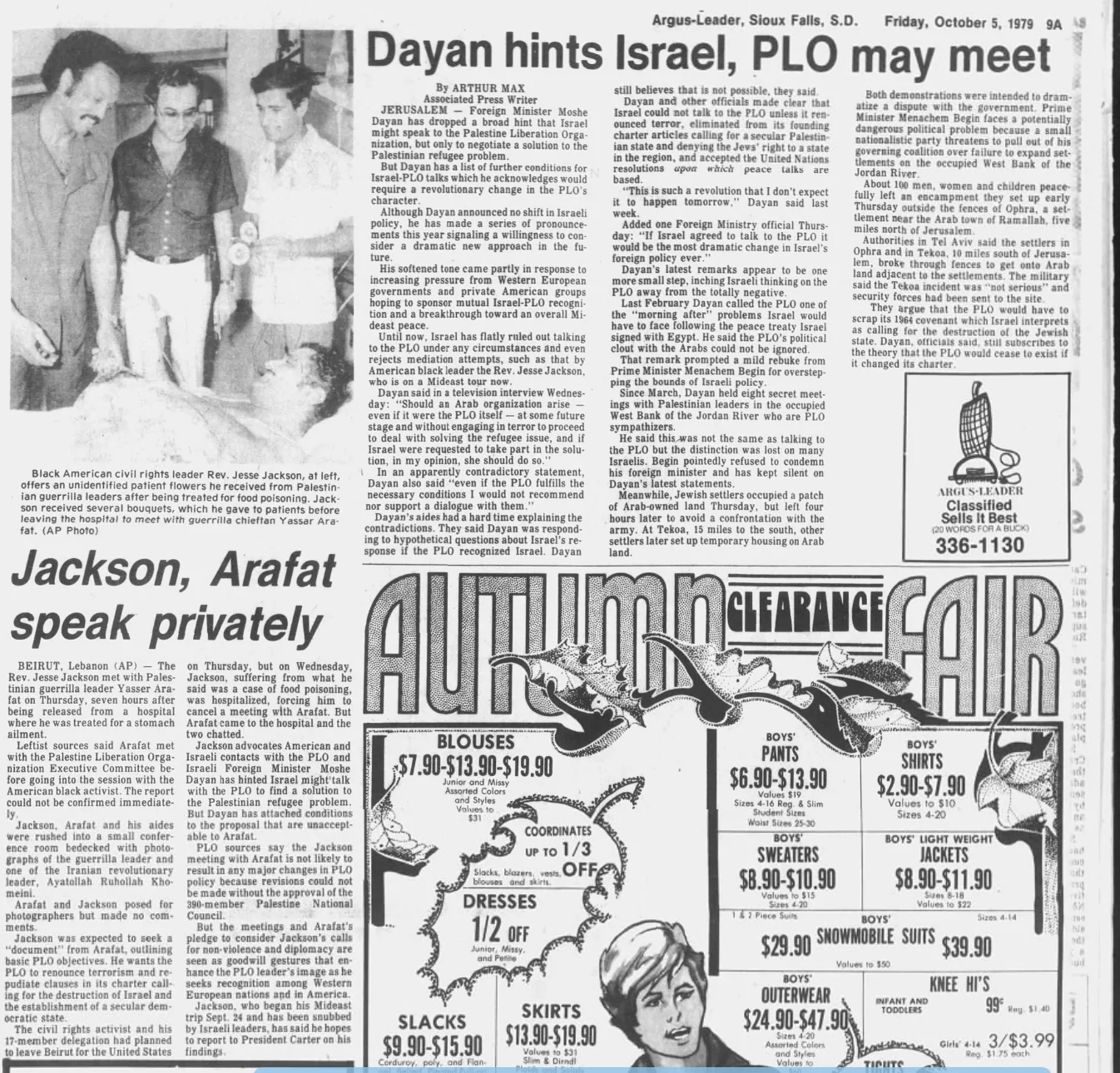 Jackson, Arafat speak privately &mdash; Argus-Leader, 5 October 1979