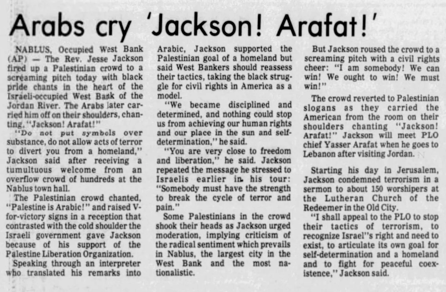 Arabs cry ‘Jackson! Arafat!’ &mdash; The Daily News