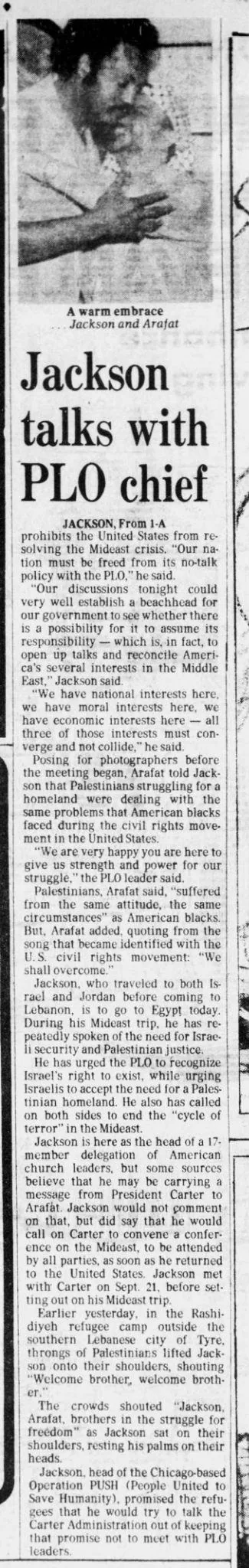 Jackson talks with PLO chief &mdash; The Philadelphia Inquirer, 30 September 1979