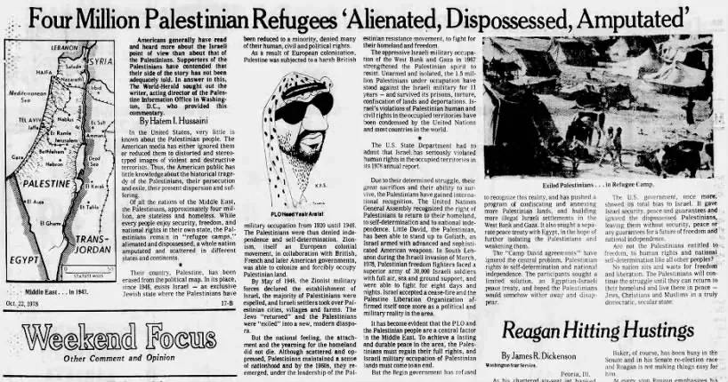 Four Million Palestinian Refugees ‘Alienated, Dispossessed, Amputated’ — Omaha World-Herald, 22 October 1978