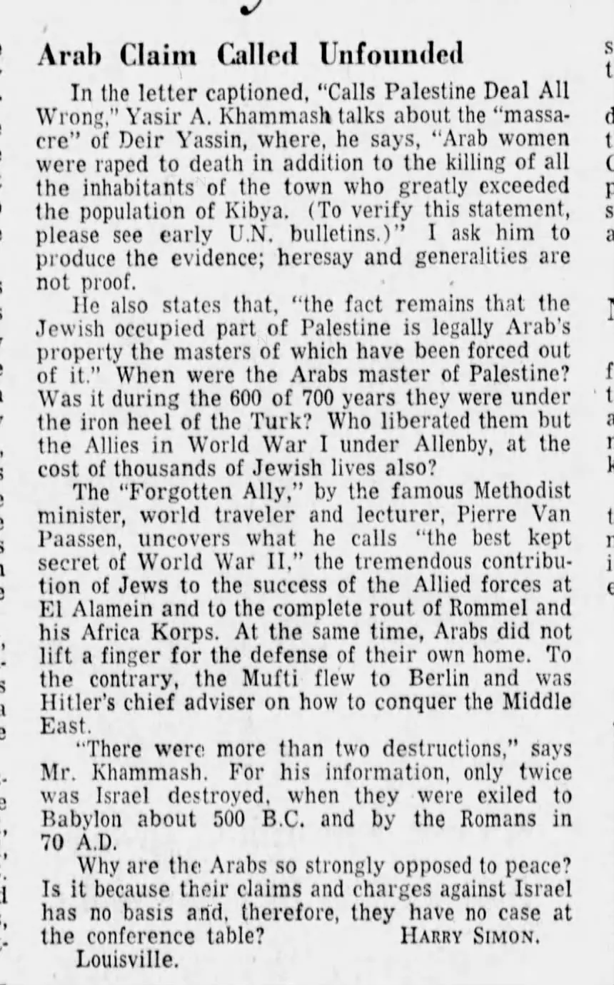Arab Claim Called Unfounded &mdash; The Courier-Journal, 16 January 1954