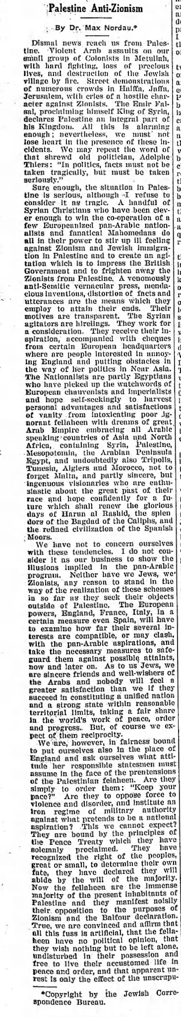 Palestine Anti-Zionism &mdash; The American Israelite, 15 April 1920