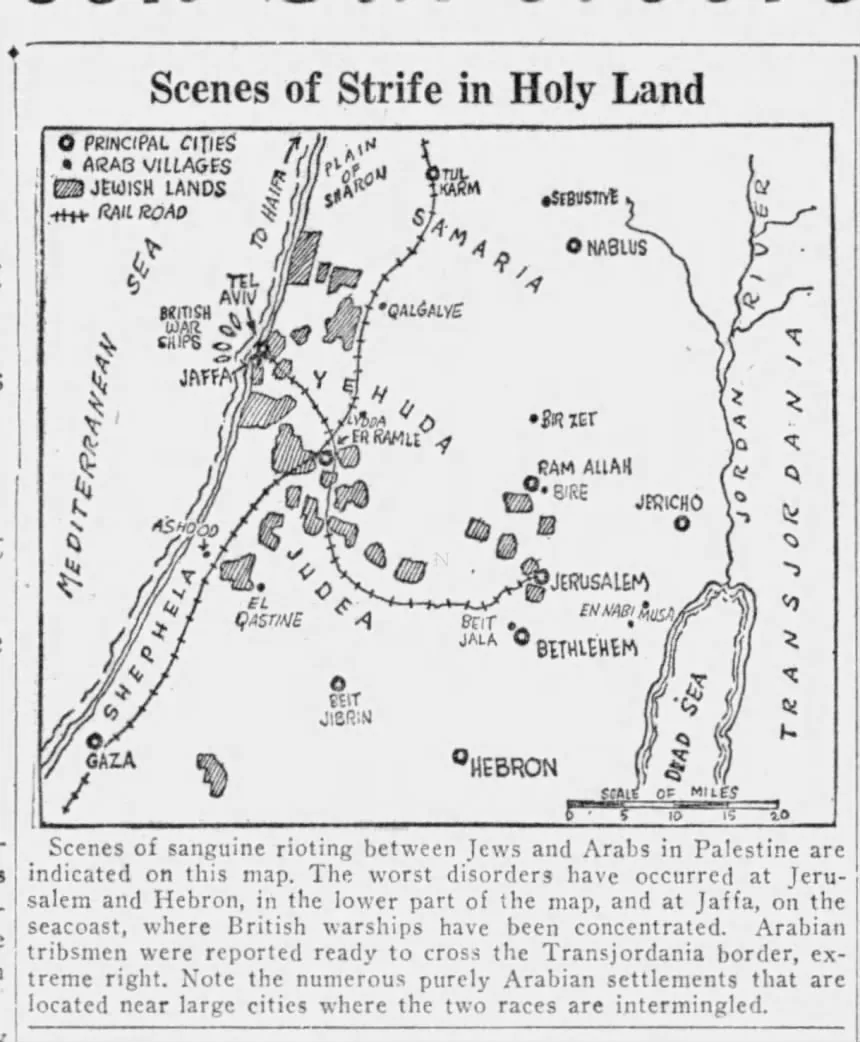 Scenes of Strife in Holy Land &mdash; Austin American, 31 August 1929