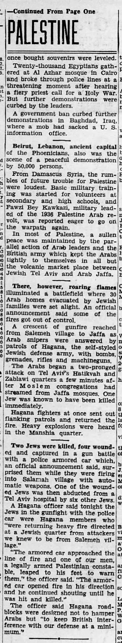 Palestine &mdash; Asheville Citizen Times, 6 December 1947