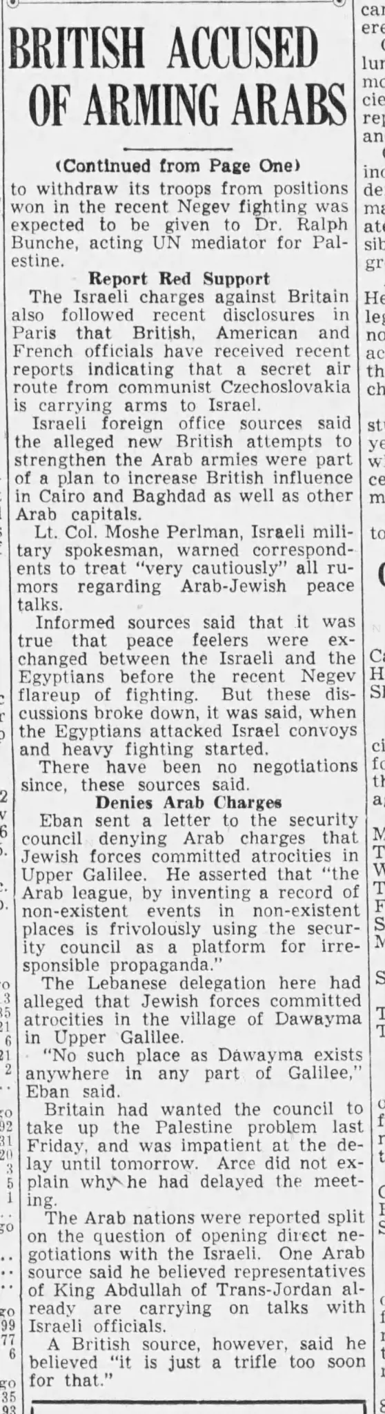 British Accused of Arming Arabs &mdash; The Stockman’s Journal, 8 November 1948