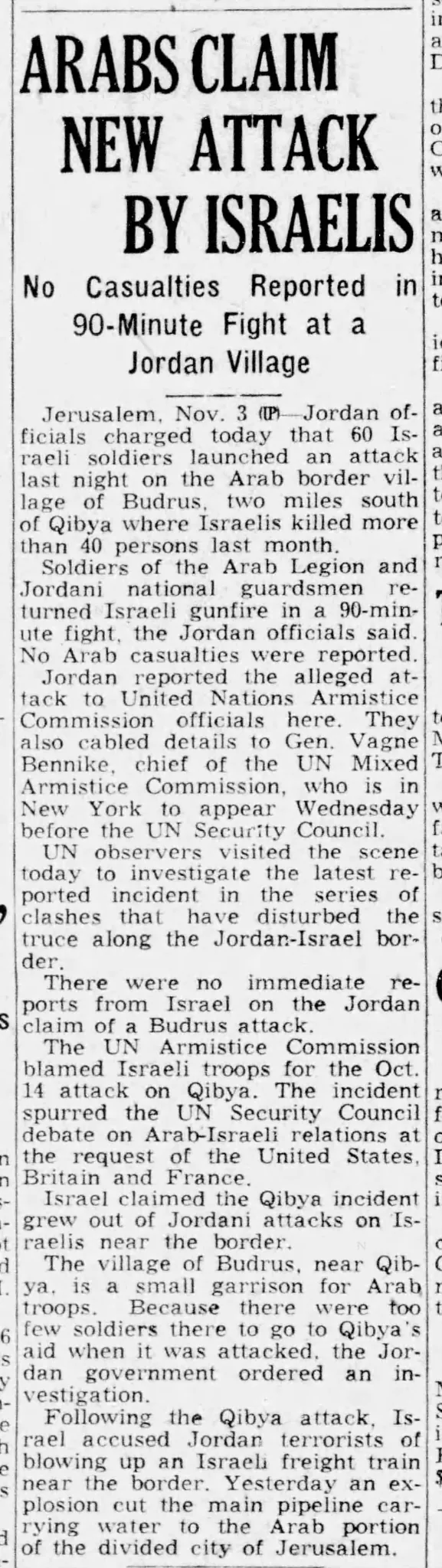 Arabs Claim New Attack By Israelis &mdash; The Republican, 3 November 1953