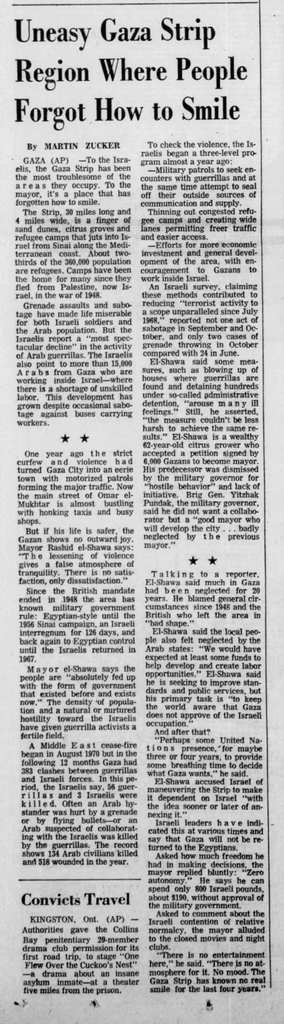Uneasy Gaza Strip Region Where People Forgot How to Smile &mdash; Lansing State Journal, 8 September 1971