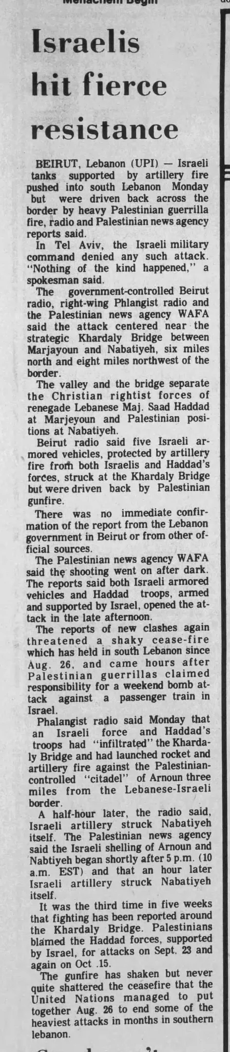 Israelis hit fierce resistance &mdash; The Herald Mail, 30 October 1979