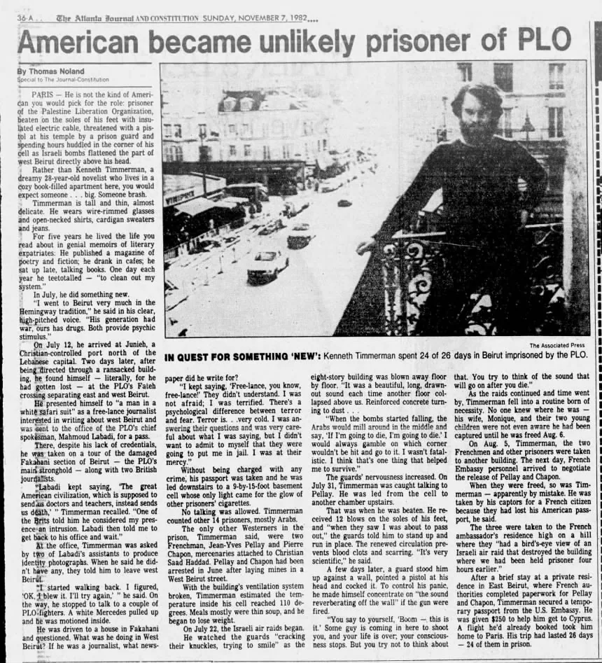 American became unlikely prisoner of PLO — The Atlanta Journal and Constitution, 7 November 1982