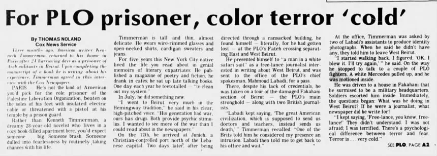 For PLO prisoner, color terror ‘cold’ &mdash; The Columbian, 7 November 1982