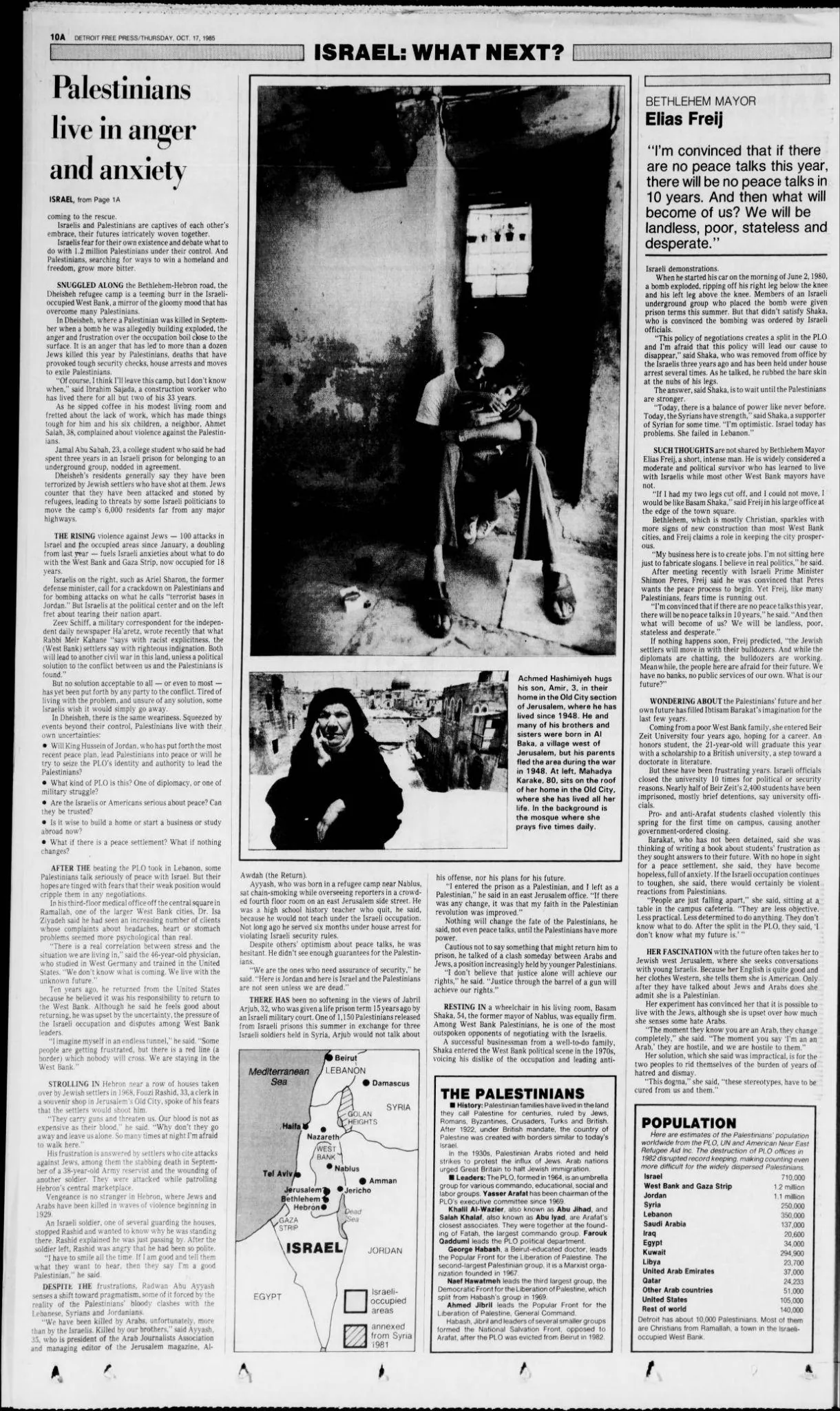 Palestinians live in anger and anxiety &mdash; Detroit Free Press, 17 October 1985