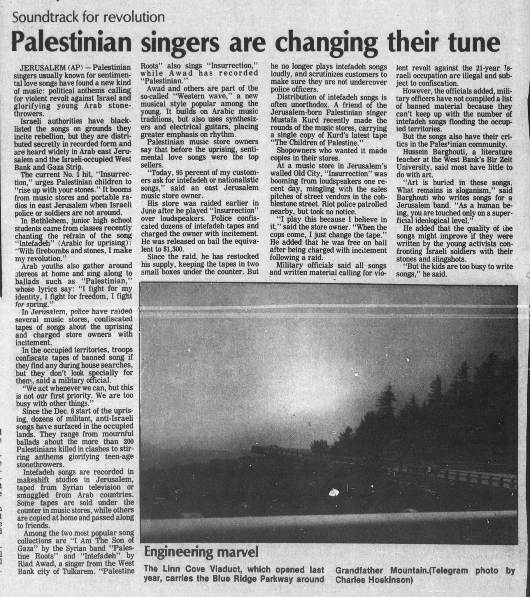 Palestinian singers are changing their tune &mdash; Rocky Mount Telegram, 17 July 1988