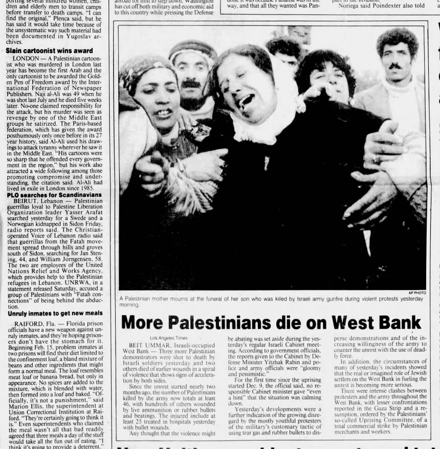 Slain cartoonist wins award &mdash; Stamford Advocate, 8 February 1988