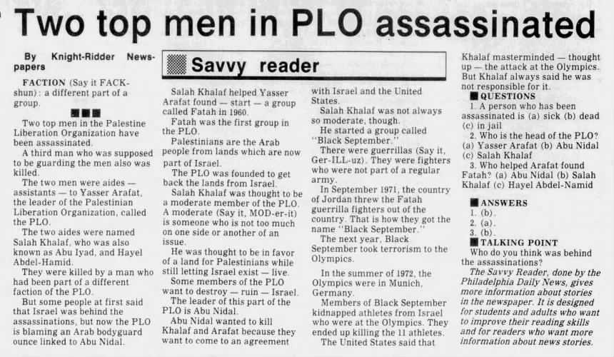 Two top men in PLO assassinated &mdash; Times Record News, 17 January 1991
