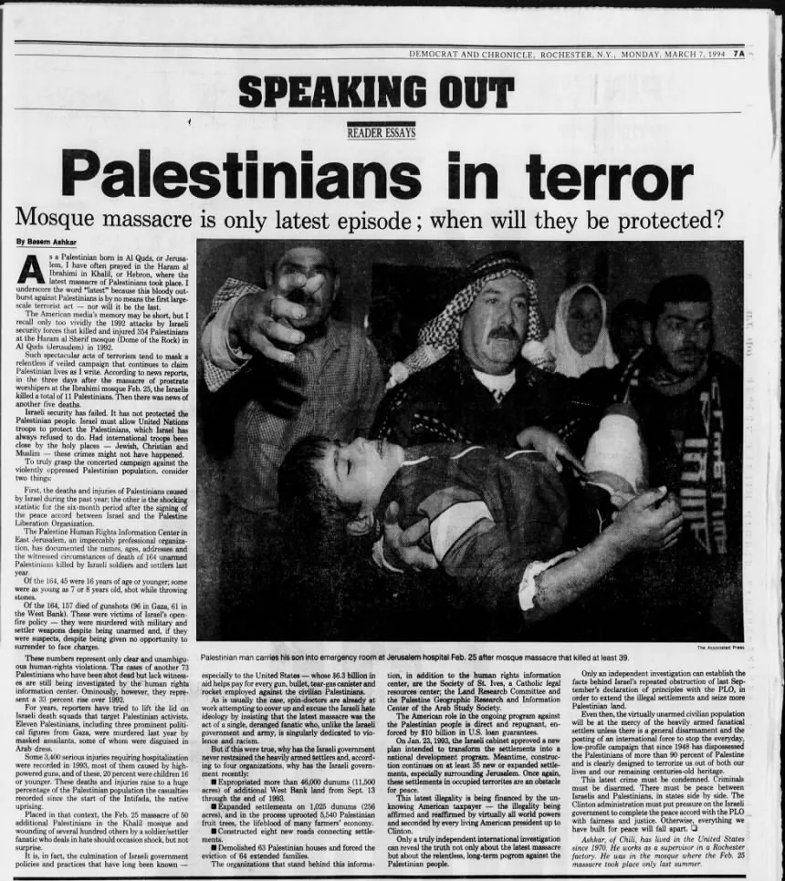 Palestinians in terror — Democrat and Chronicle, 7 March 1994