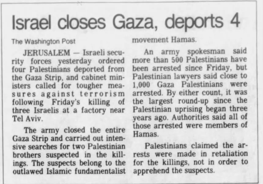 Israel closes Gaza, deports 4 &mdash; Odessa American, 1 November 2000