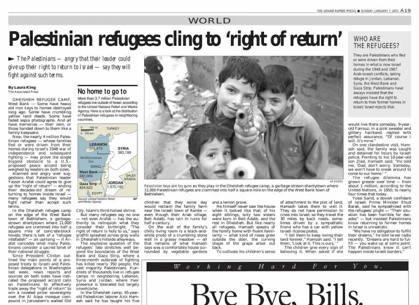 Palestinian refugees cling to ‘right of return’ &mdash; The Grand Rapids Press, 7 January 2001