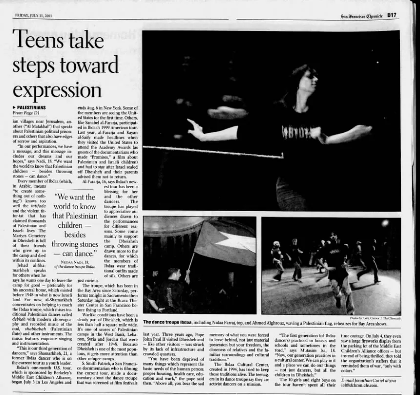 Teens take steps toward expression &mdash; San Francisco Chronicle, 11 July 2003