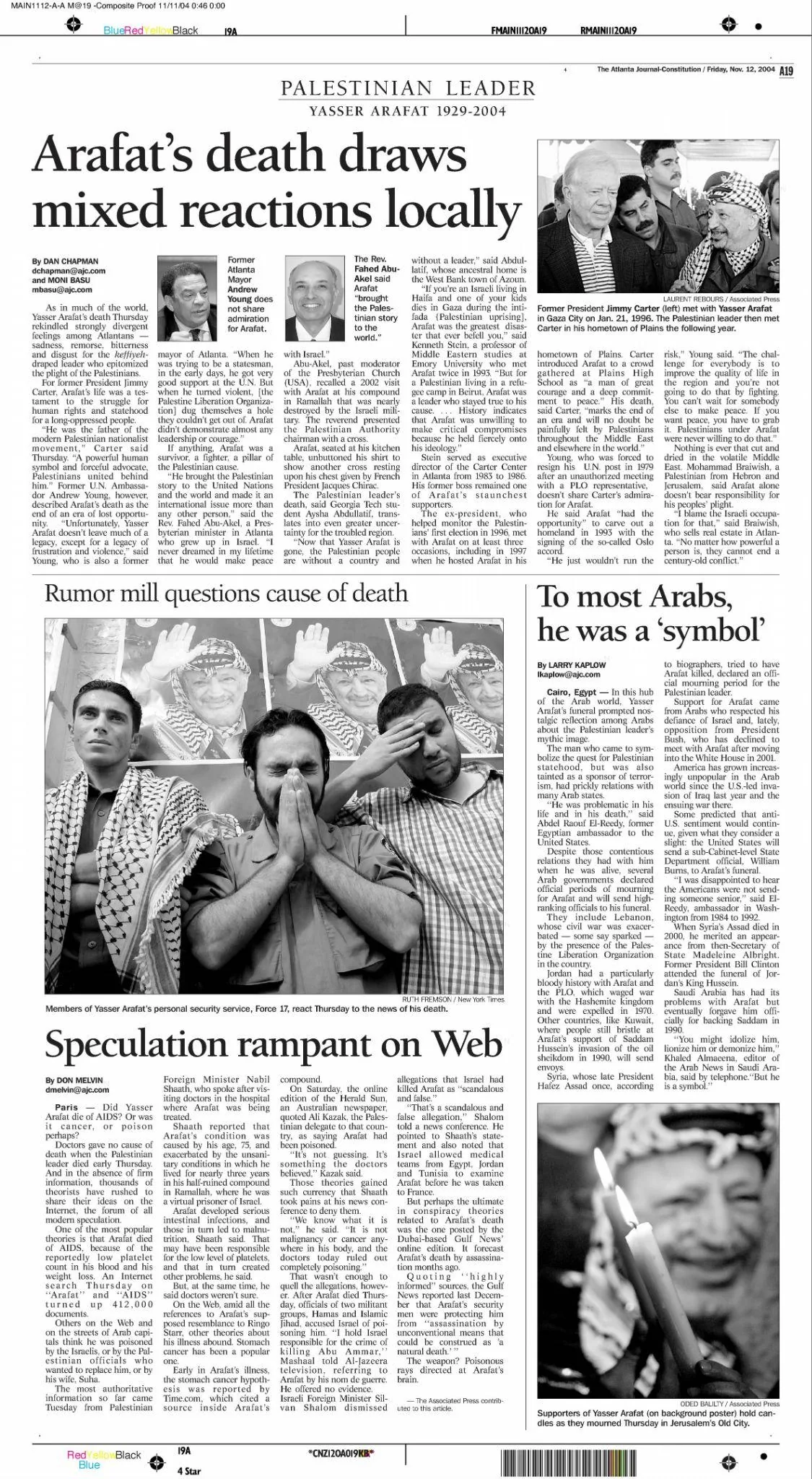 Arafat’s death draws mixed reactions locally &mdash; The Atlanta Constitution, 12 November 2004