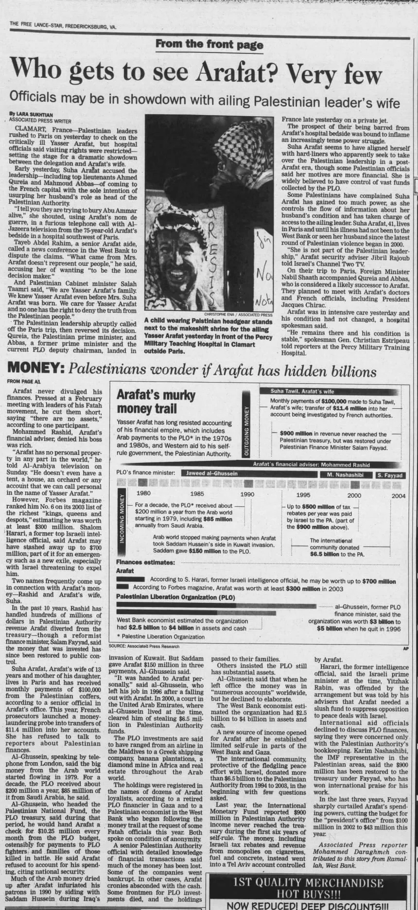 Who gets to see Arafat? Very few — The Free-Lance Star, 9 November 2004