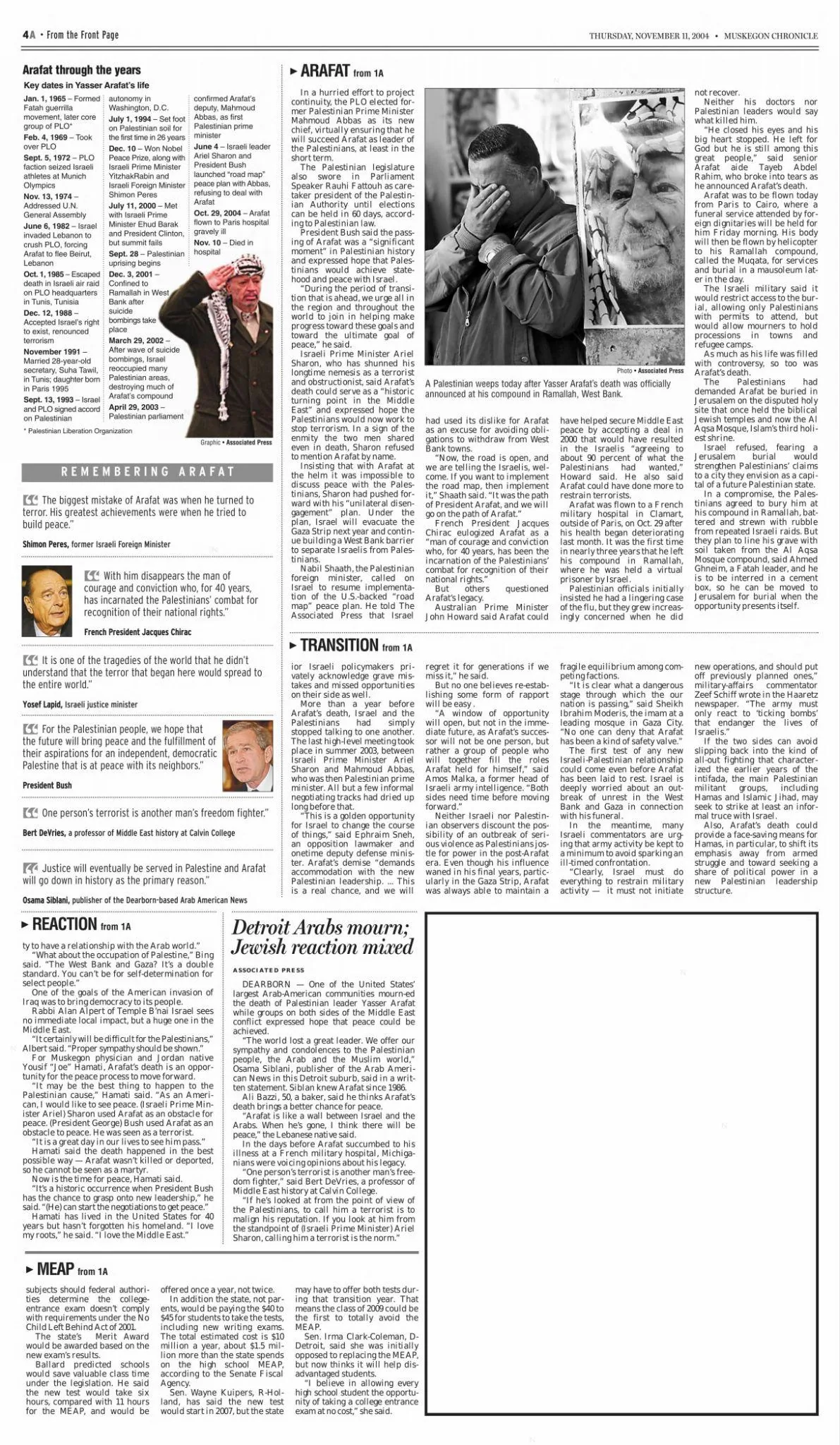 Arafat through the years &mdash; The Muskegon Chronicle, 11 November 2004