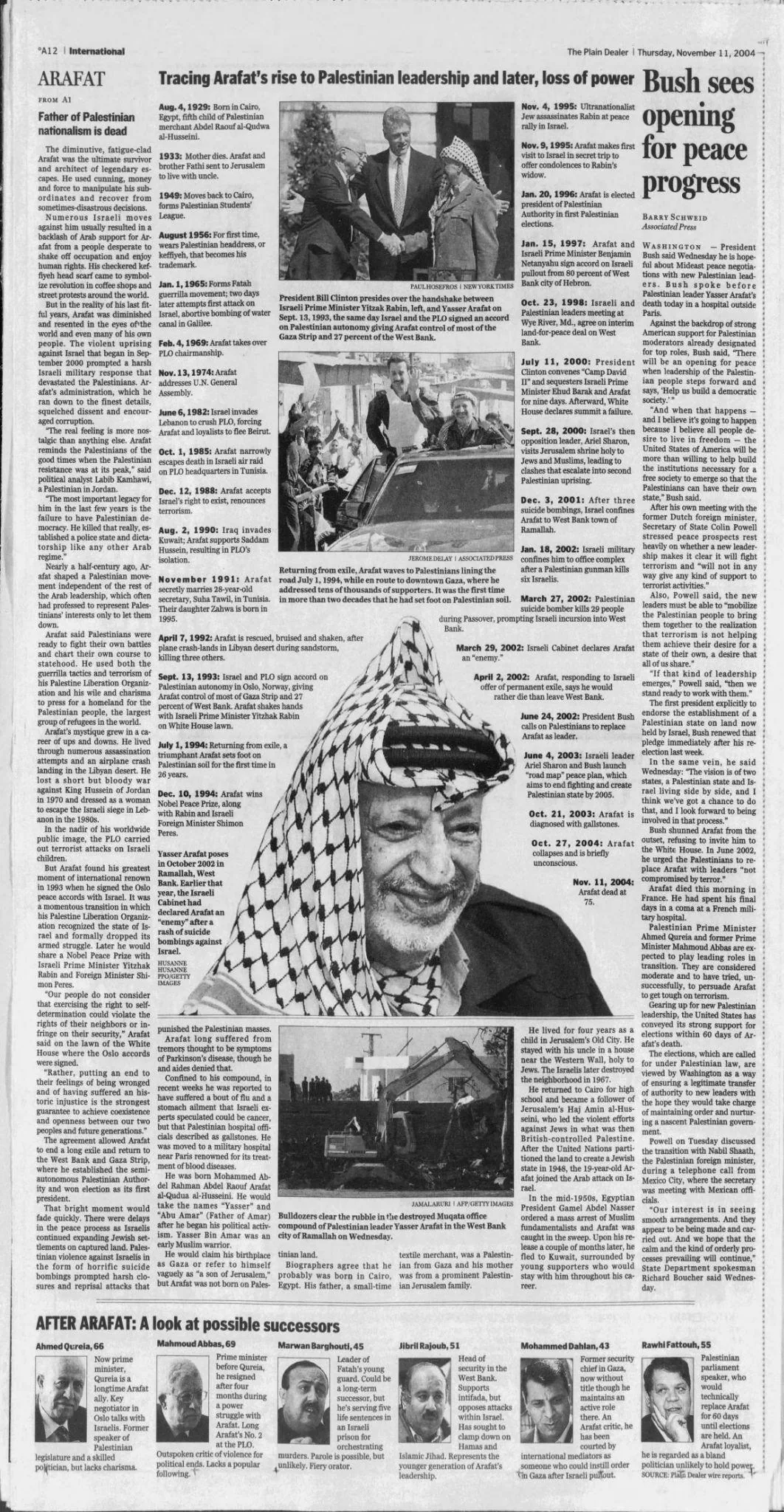 Father of Palestinian nationalism is dead &mdash; The Plain Dealer, 11 November 2004