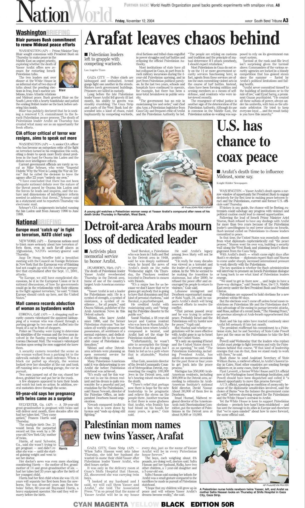 Arafat leaves chaos behind &mdash; South Bend Tribune, 12 November 2004