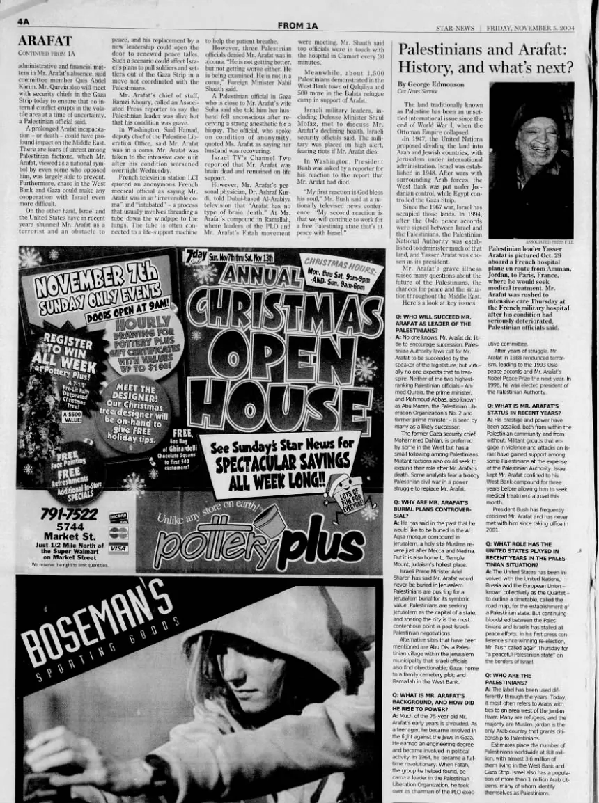Palestinians and Arafat: History, and what’s next? &mdash; Star News, 5 November 2004