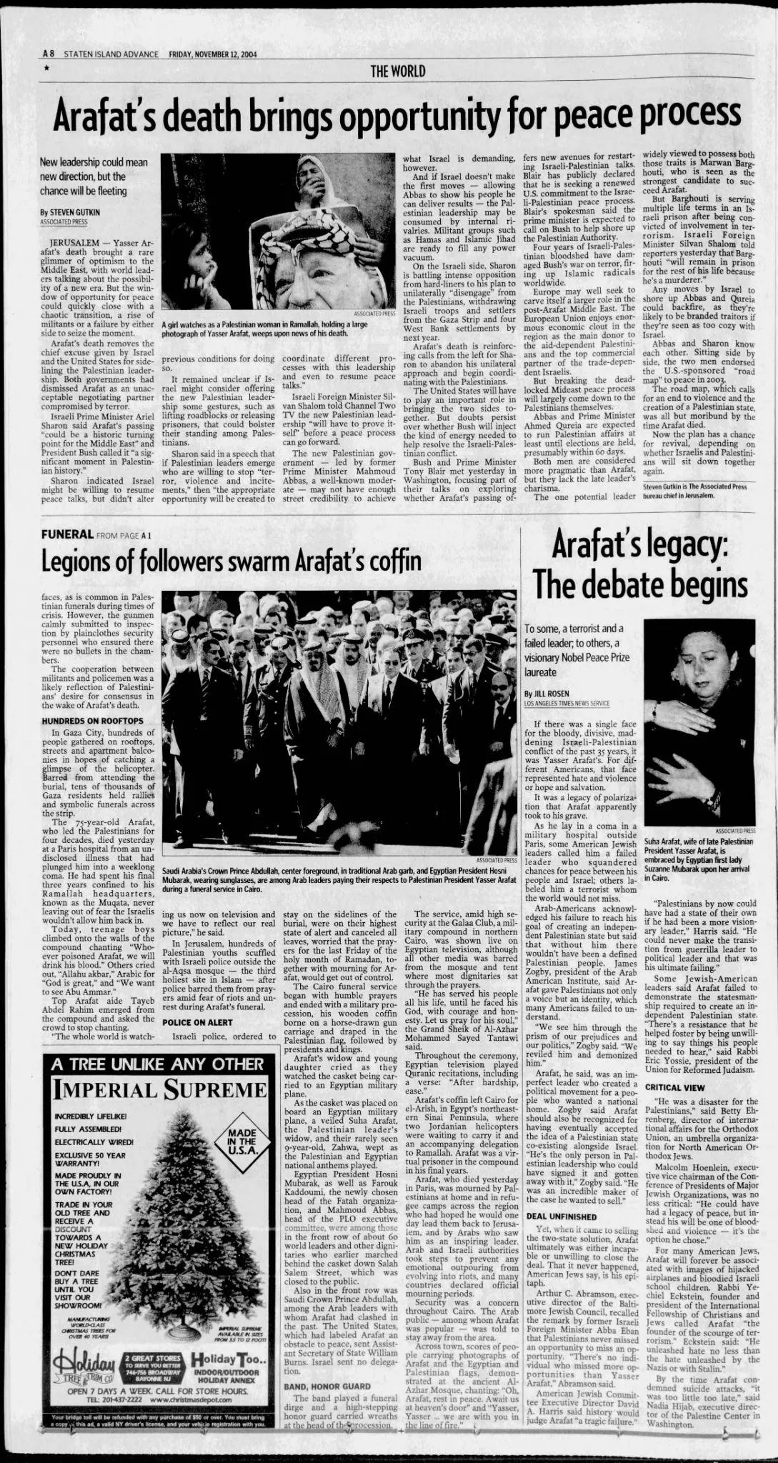 Legions of followers swarm Arafat’s coffin &mdash; Staten Island Advance, 12 November 2004