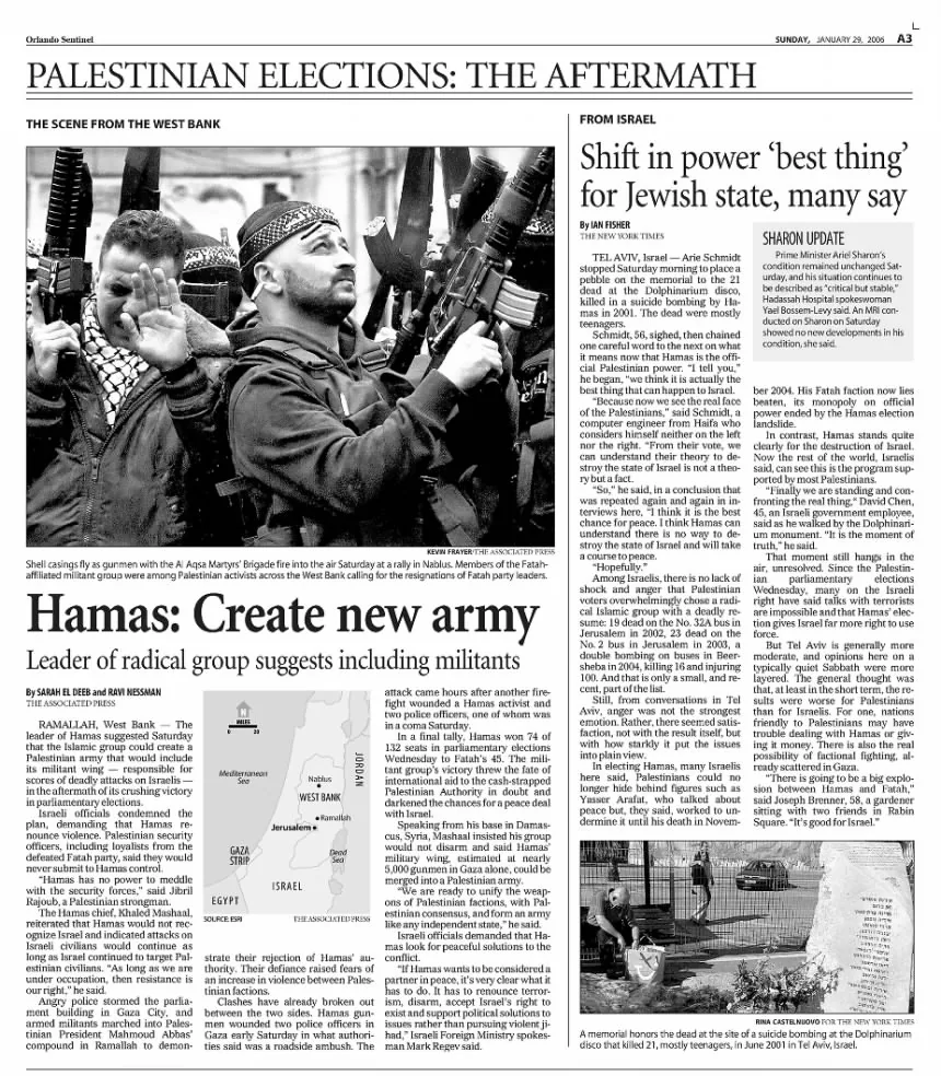 Shift in power ‘best thing’ for Jewish state, many say — The Orlando Sentinel, 29 January 2006