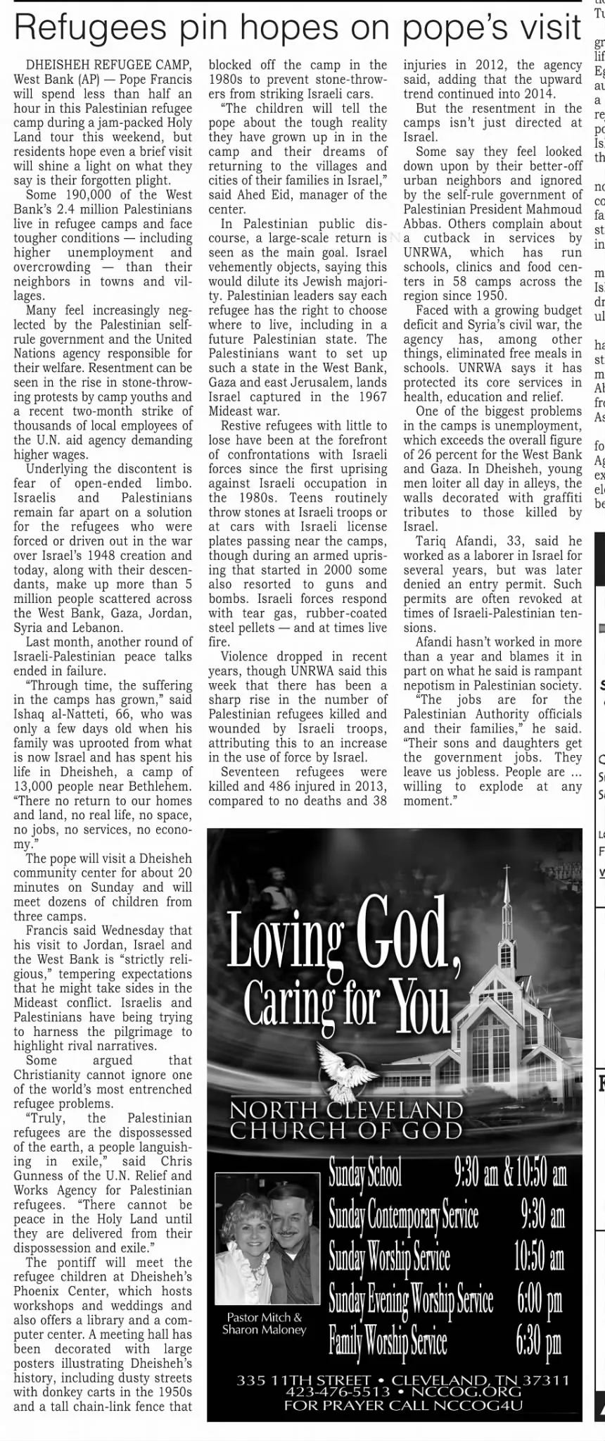 Refugees pin hopes on pope’s visit &mdash; Cleveland Daily Banner, 23 May 2014