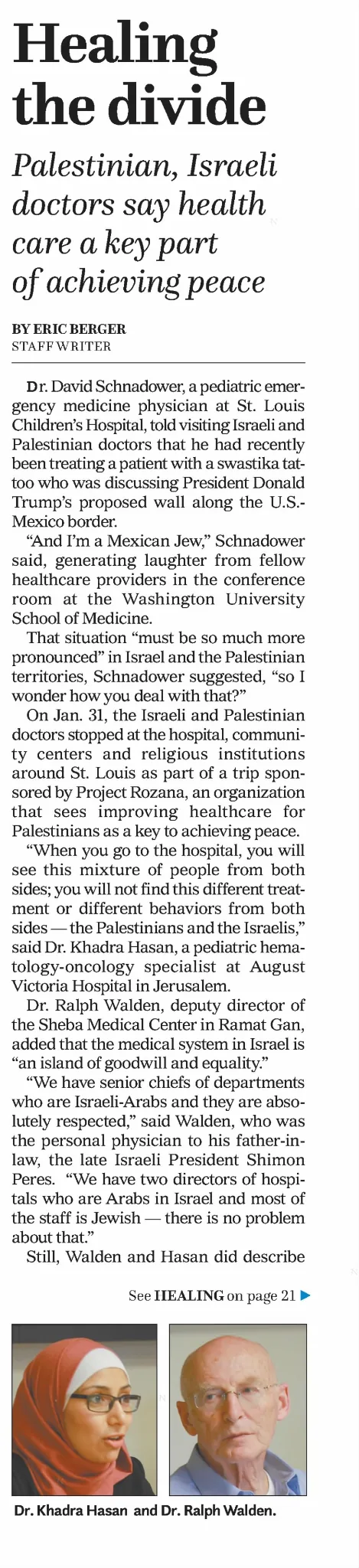 Healing the divide &mdash; St. Louis Jewish Light, 7 February 2018