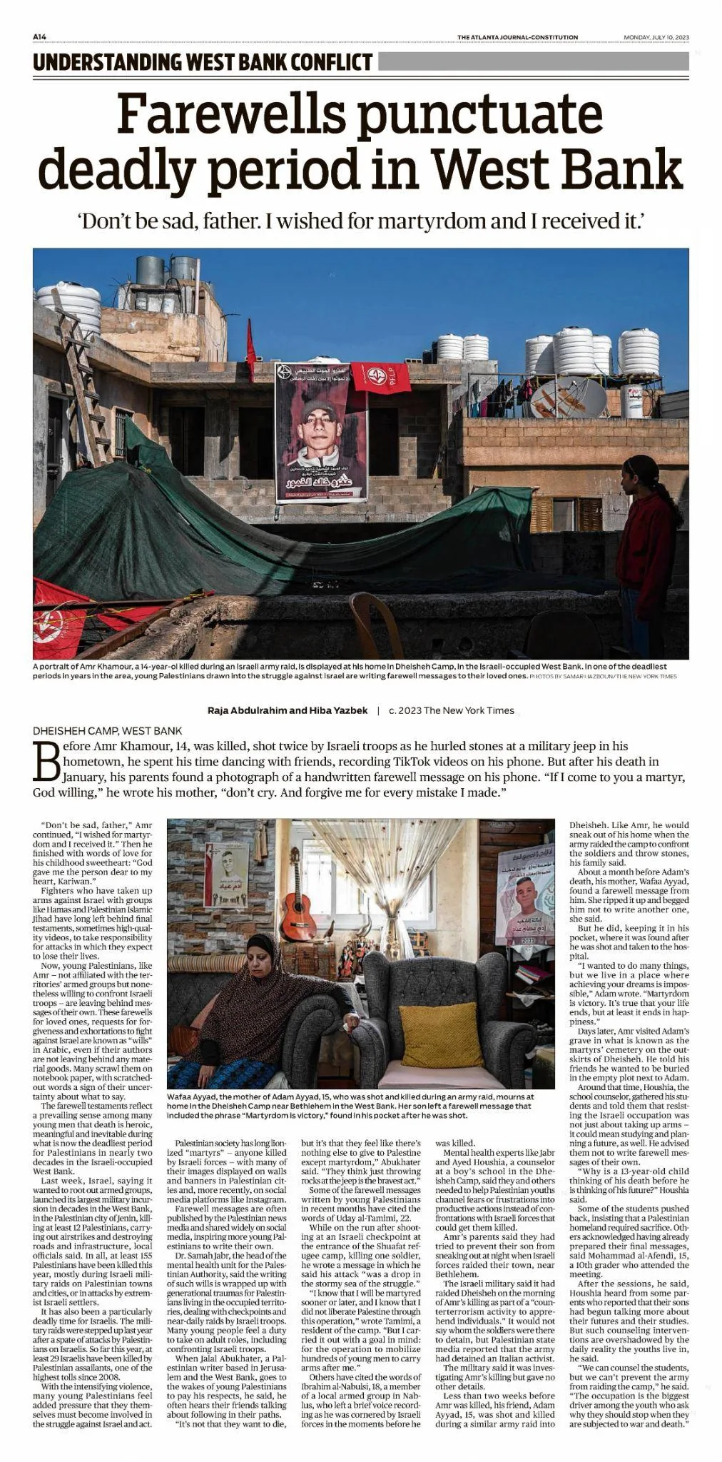 Farewells punctuate deadly period in West Bank &mdash; The Atlanta Constitution, 10 July 2023