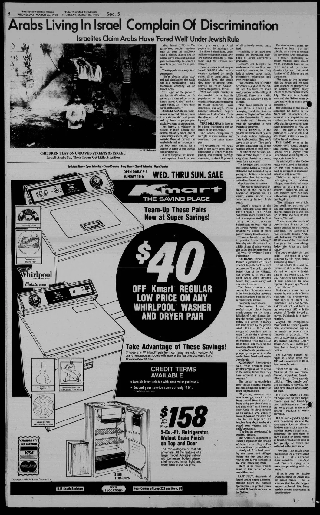 Arabs Living In Israel Complain Of Discrimination — Tyler Morning Telegraph, 27 March 1980