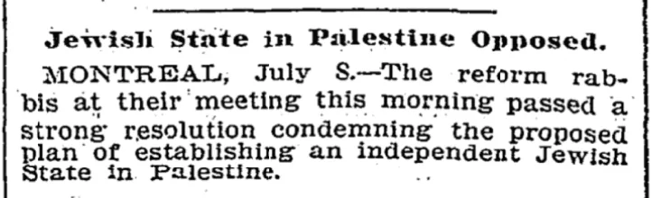 Jewish State in Palestine Opposed &mdash; The New York Times, 9 July 1897