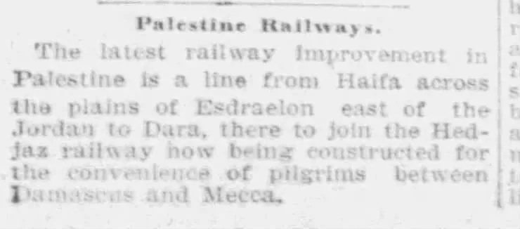 Palestine Railways. &mdash; The Standard Times, 6 February 1906
