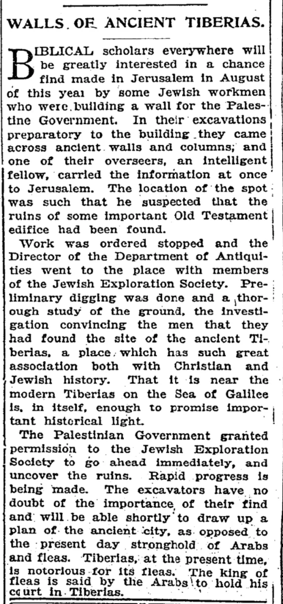 Walls of Ancient Tiberias &mdash; The New York Times, 31 October 1920