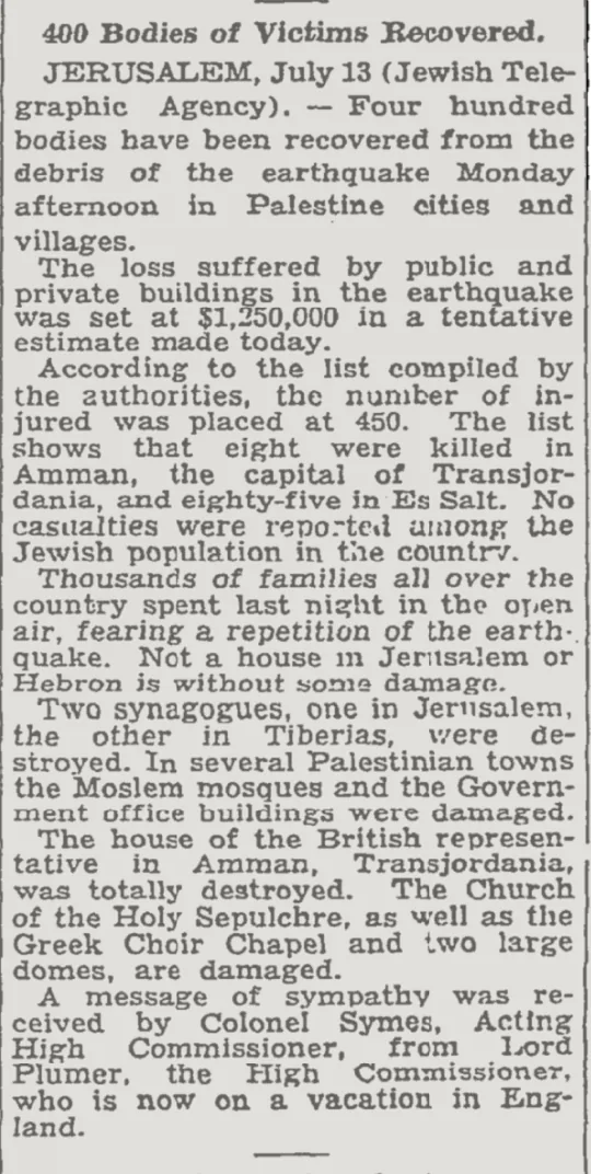 400 Bodies of Victims Recovered &mdash; The New York Times, 14 July 1927