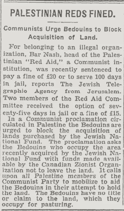 PALESTINIAN REDS FINED. &mdash; The New York Times, 27 January 1929